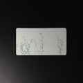 Fern Line desk mat, green botanical line art on pale linen, 12 by 22 inches