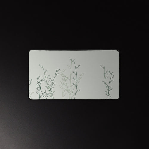 Fern Line desk mat, green botanical line art on pale linen, 12 by 22 inches