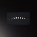 Moon Arc desk mat, golden moon phase arc on a star field, 12 by 22 inches
