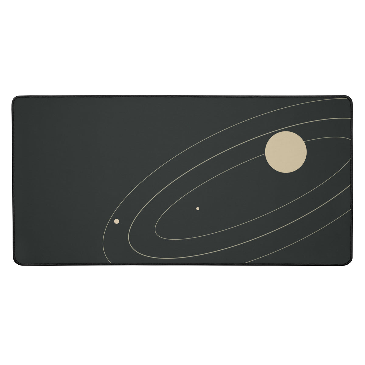 Orbit desk mat, elliptical lines on deep charcoal, 16 by 32 inches
