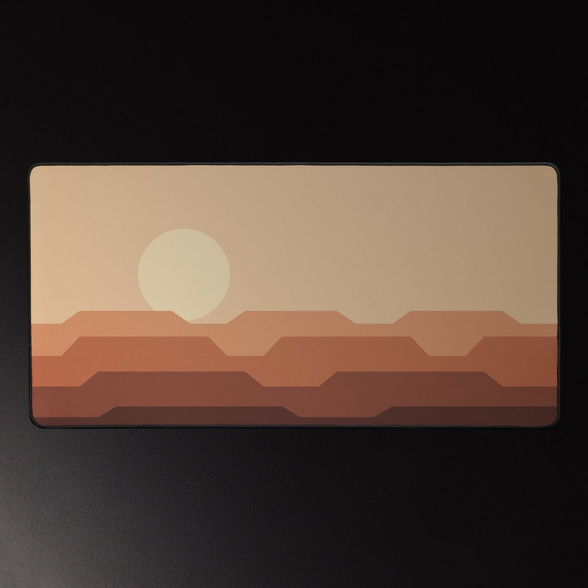 Mesa Dusk desk mat, terracotta and rust desert mesas, 16 by 32 inches